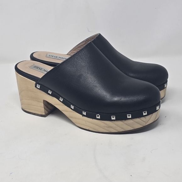 Steve Madden women 8 brooklyn-1 platform clogs mule black leather shoe studded - Picture 8 of 12